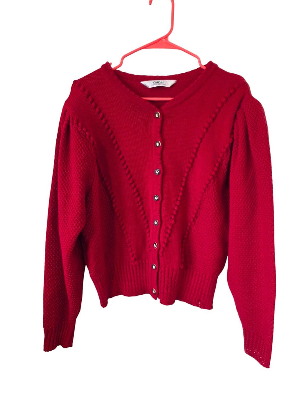 Vintage Steffner Austria Womens Wool Cardigan Sweater Size 46 US XL Red